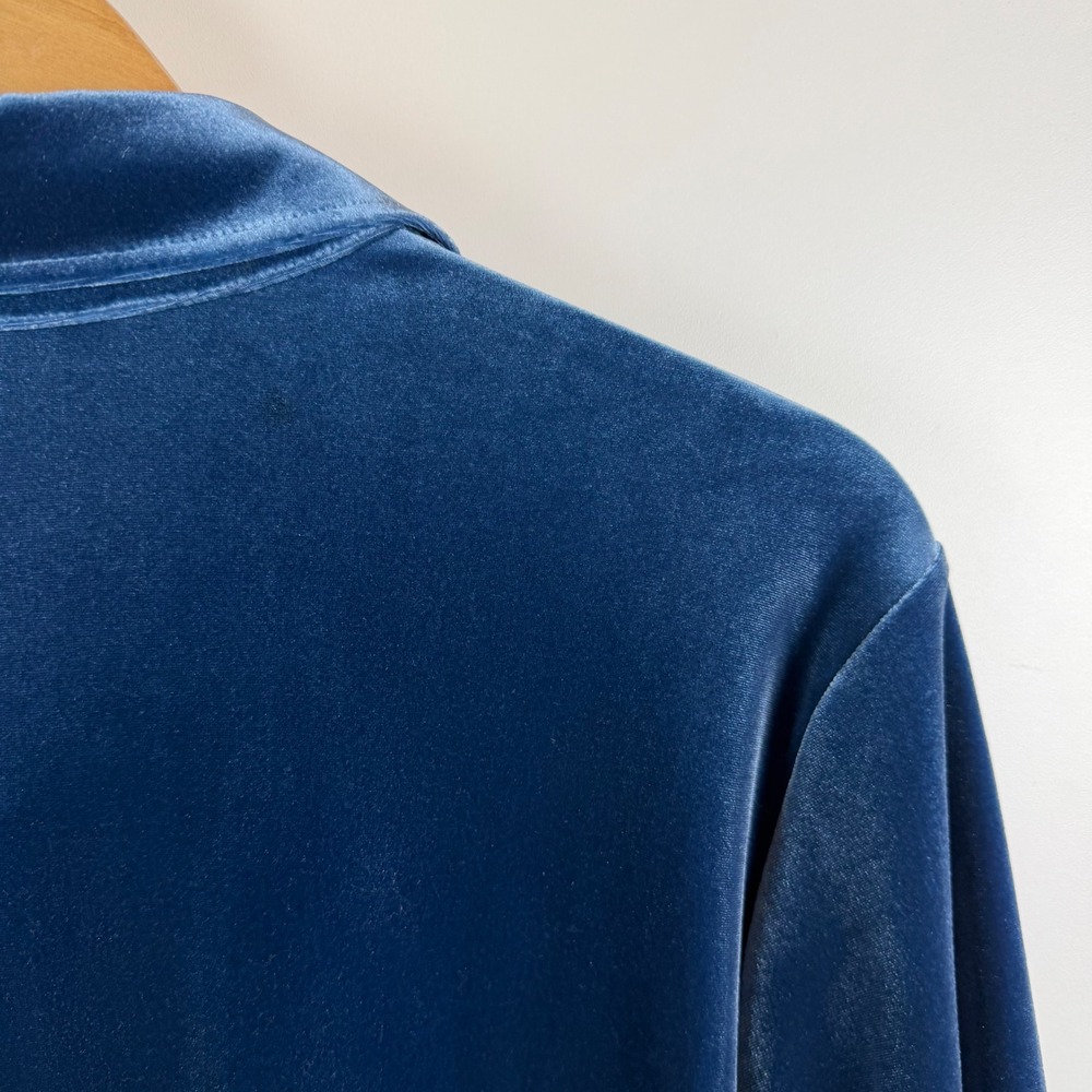 Soft Surroundings Blue Velvet Button Down Shirt Large Holiday Quiet Luxury Comfy - Picture 2 of 9